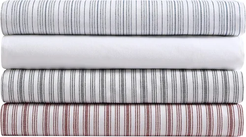 Miniatura 6 de Nautica Sábana bajera ajustable de tamaño individual, ropa de cama de percal de algodón crujiente, sábana ligera y transpirable, bolsillo profundo