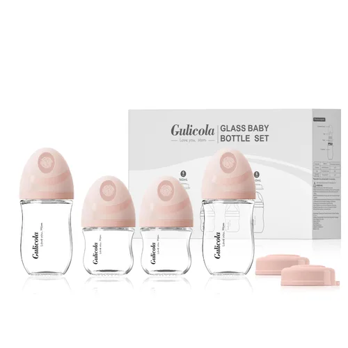 Miniatura 9 de Gulicola Juego de 4 Biberones de Vidrio Natural para Bebé, Biberones de Lactancia Materna para Recién Nacido Niño con Pezones de Flujo Lento, 0