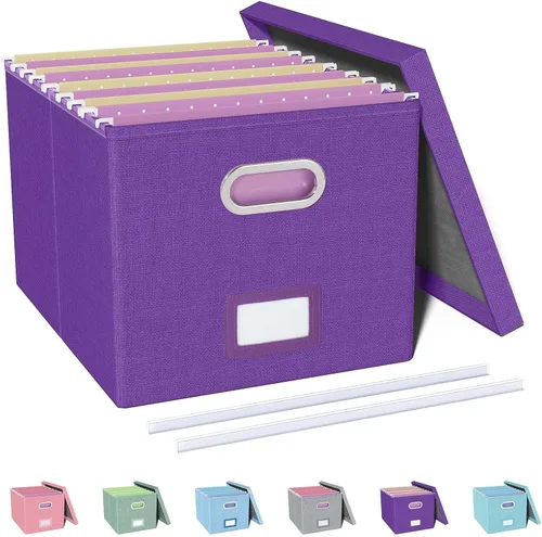 Miniatura 52 de Organizador de archivos en paquete de 2, caja archivadora portátil con tapa, compatible con carpetas tamaño carta/legal, organizador de documentos