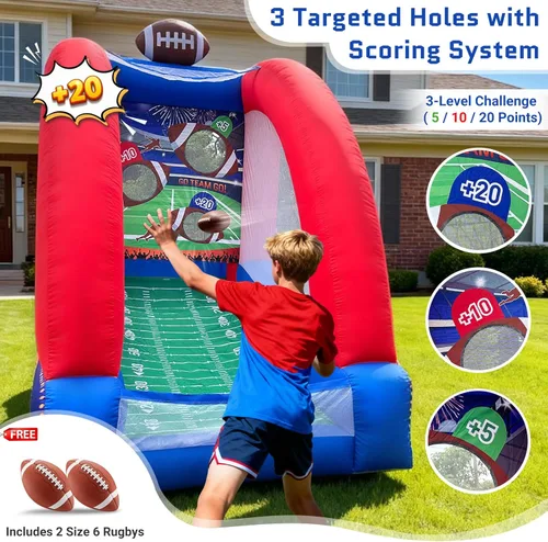 Miniatura 2 de OZIS Juegos inflables de carnaval con 2 bolas, objetivo de lanzamiento de fútbol con soplador integrado, fácil configuración para comerciales