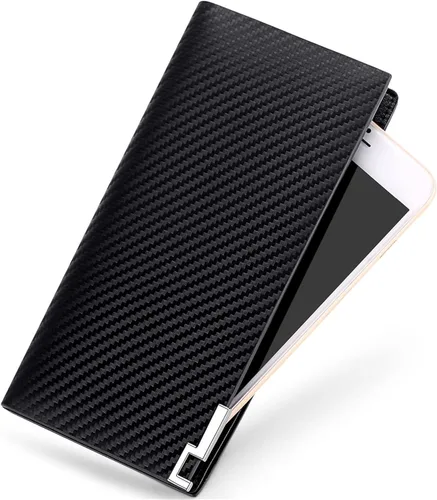 Miniatura 3 de Huztencor Carteras largas para hombre, billetera plegable de cuero con bloqueo RFID y cremallera, Cartera RFID