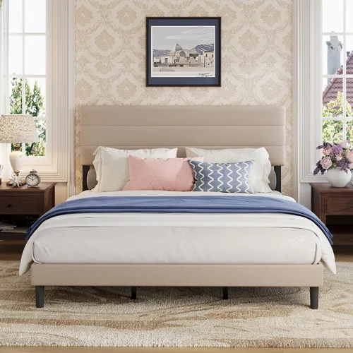 Miniatura 14 de Avenco Base de cama de tamaño matrimonial, base de cama tapizada con cabecera ajustable de 3 alturas, fácil montaje sin herramientas