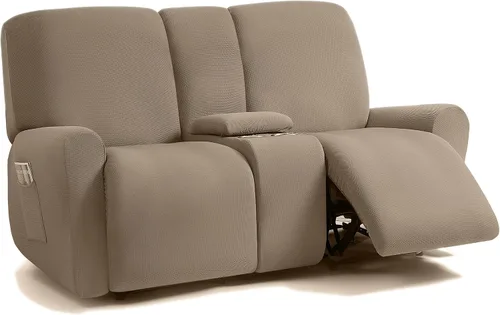 Miniatura 18 de ULTICOR - Juego de 8 fundas para sofá reclinable de jacquard, fundas elásticas para sofá reclinable para 3 cojines, fundas gruesas, suaves y Gris