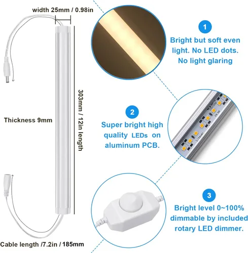 Miniatura 2 de Litever Kit de iluminación LED para debajo del gabinete, súper brillante, 6 barras de luz delgadas de 12 pulgadas, 31 W, 2000 lúmenes, regulable