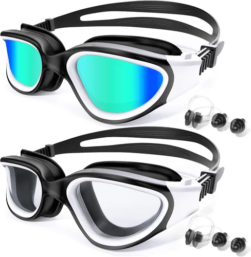 Paquete de 2 gafas de natación, diez veces mayor de larga duración, anti niebla, gafas de natación para adultos, hombres y mujeres, sin fugas, clip