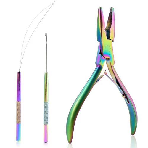 NEWISHTOOL Kit de micro enlaces para extensiones de cabello, pinzas para extensiones de cabello con cuentas, herramienta de gancho y aguja de bucle