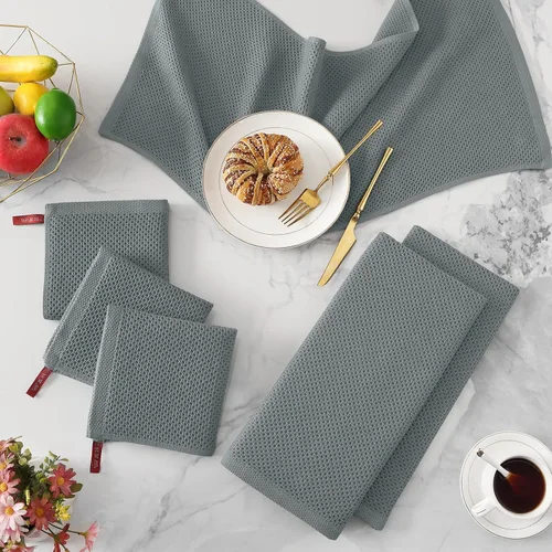 Miniatura 627 de Kitinjoy - Paños de cocina de 100 % algodón, tela de tejido gofrado, paño de limpieza ultrasuave, absorbente y de secado rápido. Beige
