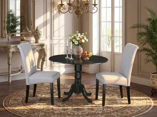 Miniatura 2 de East West Furniture DLBA3-BLK-05 - Juego de mesa y sillas de cocina de 3 piezas contiene una mesa de comedor redonda con gotas y 2 sillas de comedor