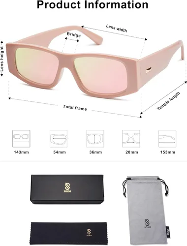 Miniatura 29 de SOJOS Gafas de sol polarizadas rectangulares Y2K de moda para mujeres y hombres, gafas de sol rave de diseñador de moda SJ2228