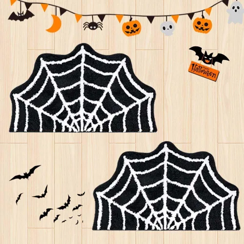 Paquete de 2 tapetes de baño de tela de araña, 31 x 20 pulgadas, decoración de Halloween, alfombras de telaraña, tapetes antideslizantes para