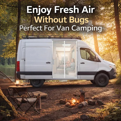 Miniatura 2 de Mosquitera magnética para puerta corrediza para campamento, mosquitera magnética para caravana, pantalla de privacidad transpirable con cremallera