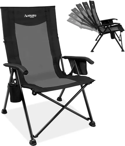 Silla de camping reclinable para adultos, resistente, sillas reclinables plegables con respaldo alto ajustable de 6 posiciones, sillas de patio