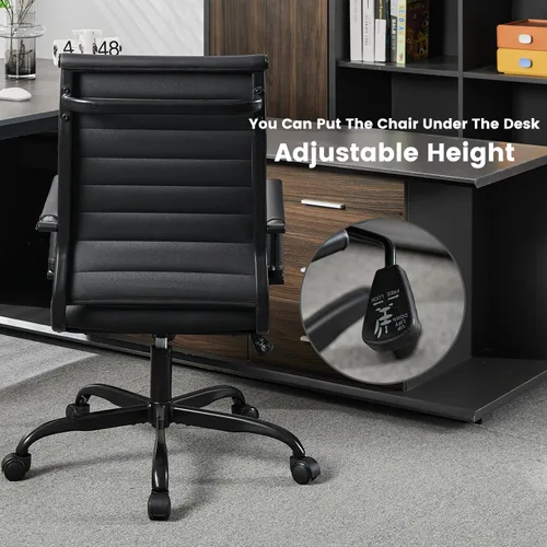Miniatura 5 de Silla de escritorio de oficina de cuero, sillas de sala de conferencias con ruedas, sillas ejecutivas modernas para invitados con brazos. Negro mate