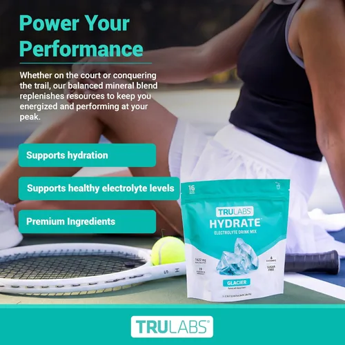 Miniatura 5 de TRULABS Hydrate - Mezcla de bebida con electrolitos – Sabor glaciar, paquetes de hidratación sin azúcar con electrolitos de 1422 mg y 19 vitaminas