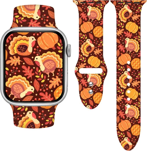 Miniatura 23 de Correa de reloj Holidays compatible con Apple Watch Series 11 10 9 8 7 6 5 4 3 Ultra SE para mujeres y hombres, correa de calabaza de silicona suave