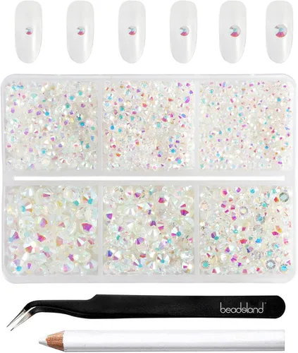 Miniatura 6 de BEADSLAND 4300 piezas de diamantes de imitación con parte plana, diamantes de imitación transparentes para uñas, gemas de cristal redondas