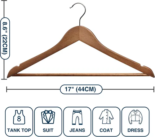 Miniatura 7 de Paquete de 30 perchas de madera, percha para ropa de uso diario, percha para abrigos en el armario, perchas de madera resistentes para trajes, Nogal