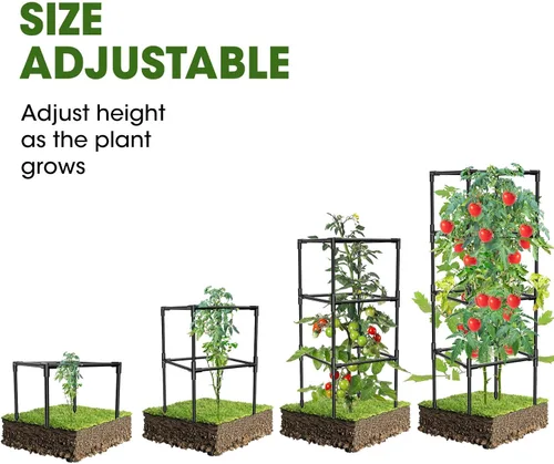 Miniatura 3 de Paquete de 3 jaulas de tomate, estacas cuadradas para plantas de tomate, jaulas de soporte para jardín, escalada, verduras, flores, frutas, extra