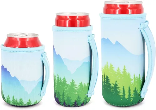 Miniatura 31 de Paquete de 3 fundas de neopreno reutilizables aisladas para latas con asa para refrescos, bebidas energéticas, gaseosas, cerveza, seltzer duro