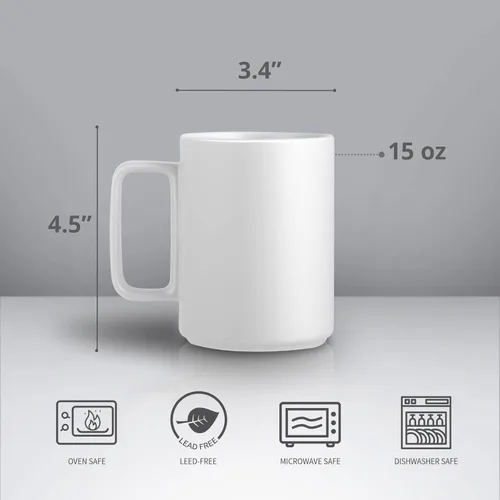 Miniatura 2 de E-liu Juego de 6 tazas de café de porcelana, tazas grandes de 16 onzas para café, té, cacao y bebidas calientes, color negro