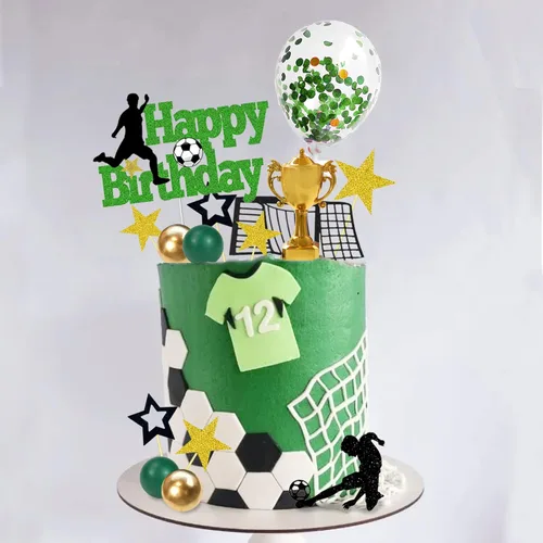 Miniatura 6 de 31 piezas de decoración de pastel de fútbol jugador de pelota de fútbol decoración para fútbol fútbol temática cumpleaños (negro)