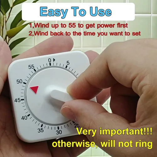 Miniatura 3 de Temporizador de cocina mecánico cuadrado de 60 minutos, temporizador de cocción visual fácil de usar con imán fuerte y alarma fuerte, temporizador