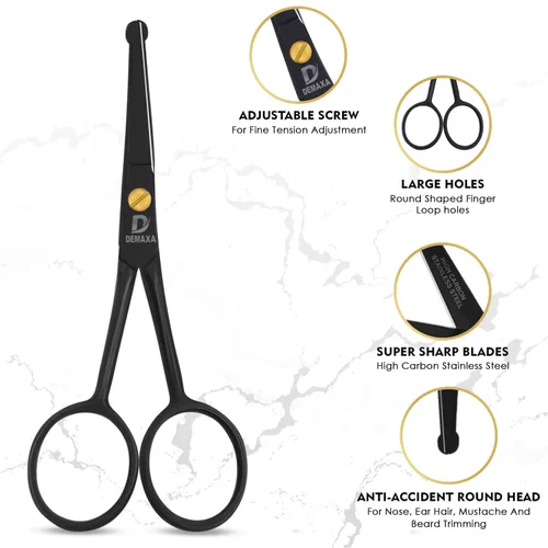Miniatura 5 de DEMAXA Tijeras de seguridad para bigote con punta redonda de 4.5" y tijeras para barba con 1 peine para bigote, 1 peine para barba y bolsa suave
