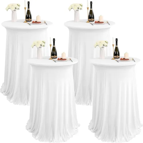 Miniatura 13 de Paquete de 4 manteles redondos para mesa de cóctel, de 32 x 43 pulgadas, de elastano, con cortinas onduladas, color beige, para mesa de boda, bar