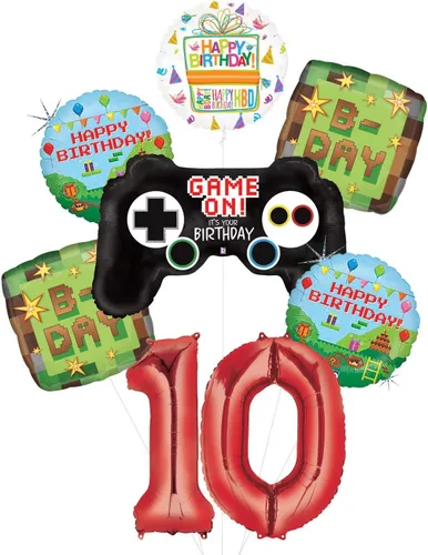 Miniatura 2 de Videojuego 10º cumpleaños suministros Miner Pixelated TNT globo ramo decoraciones