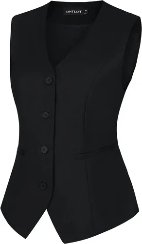 Miniatura 8 de MINTLIMIT Chaleco para mujer, totalmente forrado, con botones, cuello en V, formal, con bolsillos