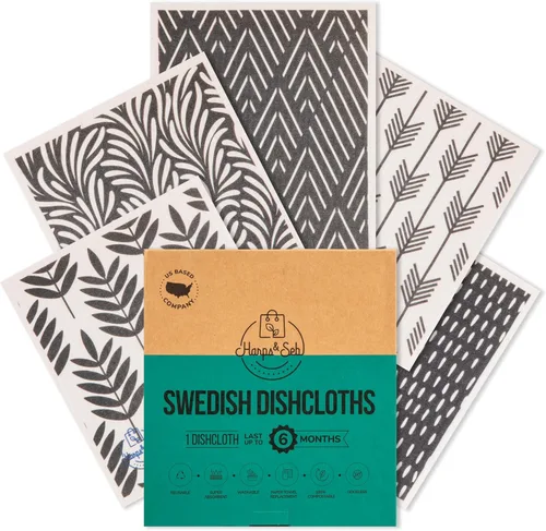 Miniatura 13 de Harps&Seb Paños de cocina suecos para cocina - Paquete de 6, toallas de papel reutilizables con clips, súper absorbentes, lavables, que no rayan
