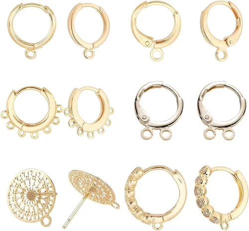 PH PandaHall Aretes de aro chapados en oro de 18 quilates, 12 piezas de aretes de latón, pequeños aretes de oro con lazo para mujer, aretes de Oro