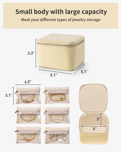 Miniatura 3 de Vlando Joyero de viaje para mujer, joyero de piel sintética con 6 bolsillos de terciopelo con cremallera, cajas de almacenamiento para aretes