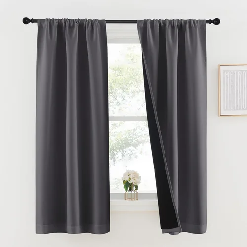 Miniatura 28 de NICETOWN Cortinas blancas 100% opacas, 2 capas gruesas completamente opacas con bolsillo para barra, cortinas aislantes térmicas para Blanco puro