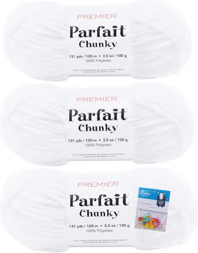 Miniatura 38 de Premier Yarns Parfait - Hilo de felpilla grueso, 3.5 onzas, peso súper voluminoso, paquete de 3 unidades con soportes para punto de Bella (chocolate)