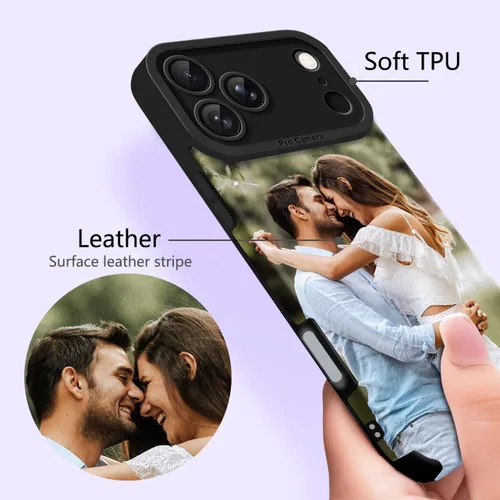 Miniatura 4 de Funda personalizada para iPhone 17, 16, 15, 14, 13, 12, 11 Pro/Max/Air/Puls, piel sintética + material TPU, bolsa de aire de cuatro esquinas es