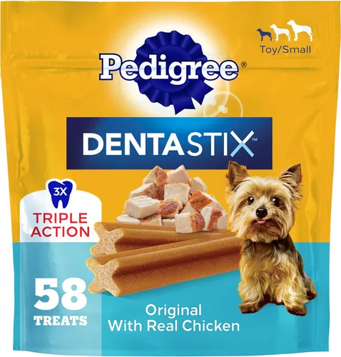 Pedigree Dentastix - Golosinas para perros de raza pequeña y juguete, originales con pollo real, bolsa de 14 onzas (58 golosinas)