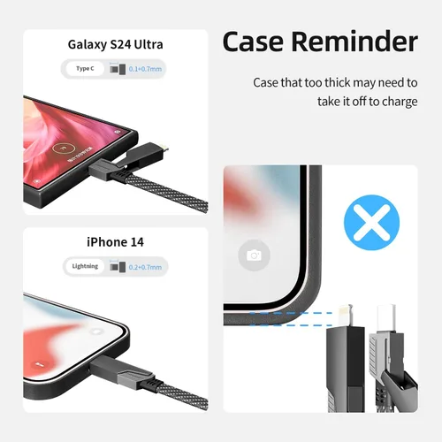 Miniatura 7 de Cable de Carga 4 en 1 de Carga Rápida de 65W, Cable USB C 4 en 1 Cable de Carga Múltiple USB con Chip E-Mark, Cable Cargador Múltiple para iPhone