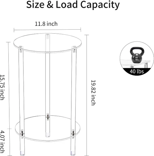 Miniatura 3 de Mesa auxiliar redonda de acrílico transparente para espacios pequeños, 11.81 pulgadas de largo x 11.81 pulgadas de ancho x 19.82 pulgadas de alto