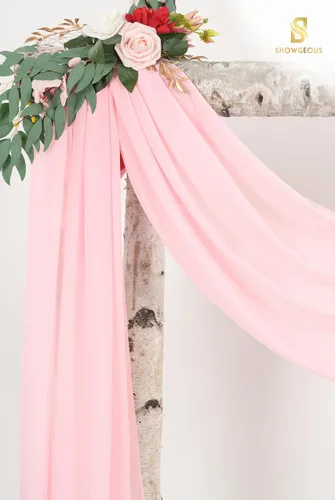 Miniatura 8 de Tela para Drapeado de Arco de Boda, 4 Paneles de 28" x 20 pies Rosa, Cortinas de Arco de Boda para Ceremonia, Cortinas de Tela de Gasa, Drapería