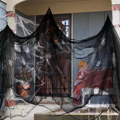Miniatura 5 de Tela espeluznante negra de Halloween, 315 x 85 pulgadas, decoración de Halloween al aire libre, paño negro de gasa espeluznante, accesorios