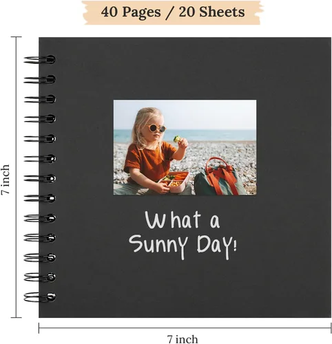 Miniatura 2 de Álbum de recortes de 7 x 7 pulgadas, álbum de recortes DIY de tapa dura de papel kraft, álbumes de fotos, 40 páginas, perfecto para fotos de 4 x 6