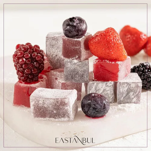 Miniatura 4 de Eastanbul Delicia Turca, 10.5 oz, Delicias Turcas Surtidas Sabor Fresa, Mora, Frambuesa y Arándano, Dulce Internacional, Lokum, Natural, Sin Gluten