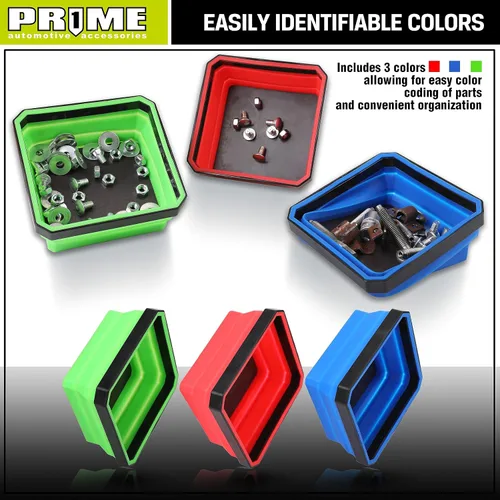 Miniatura 8 de PR1ME Juego de Bandejas Magnéticas Plegables para Piezas, Bandeja Magnética Plegable, 3 Piezas de Cuencos Cuadrados de Silicona de 4.25 Pulgadas