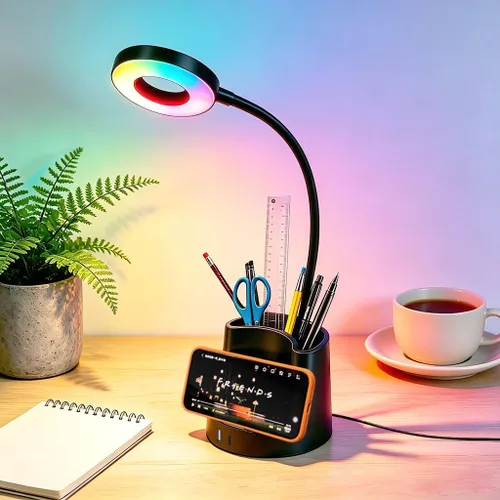 HomeFocus Lámpara de escritorio, lámpara de escritorio LED RGB, lámpara de mesa, luz de lectura y luz nocturna para oficina en casa, negro