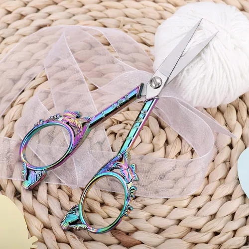 Miniatura 8 de YOUGUOM Tijeras de bordado de costura: pequeñas tijeras vintage para detalles afilados para manualidades, obras de arte, hilo de costura, Arco iris