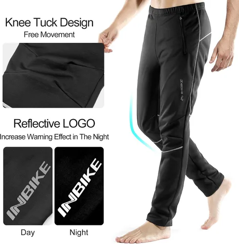 Miniatura 3 de INBIKE Pantalones de ciclismo para hombre, bicicleta de montaña, bicicleta de montaña, cortavientos con forro polar térmico para invierno