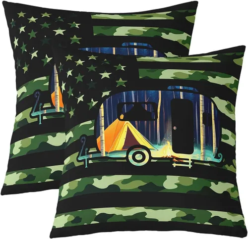 Miniatura 25 de Erosebridal American Flag Cushion Cases 16x16 Inch Set of 2 Army Green Camo Throw Pillow Covers Bear Claw Hunting Theme Pillow Covers Camoflage