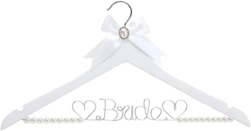 Miniatura 2 de Colgador de vestido de novia de madera maciza blanca con letras de alambre para novia, regalo de fiesta de boda
