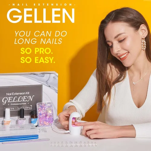Miniatura 7 de Gellen Kit de uñas de gel, ataúd, 240 piezas, juego de extensión con todo, puntas de uñas Etch X, kit de bricolaje largo, pegamento de uñas de gel